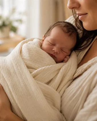 A newborn baby resting on mum