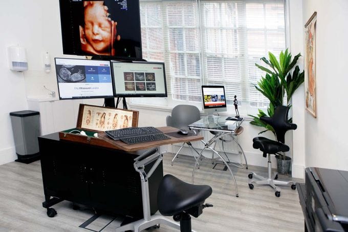 Specialist scanning room at London Pregnancy Clinic.