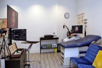 Scanning room at London Pregnancy Clinic.