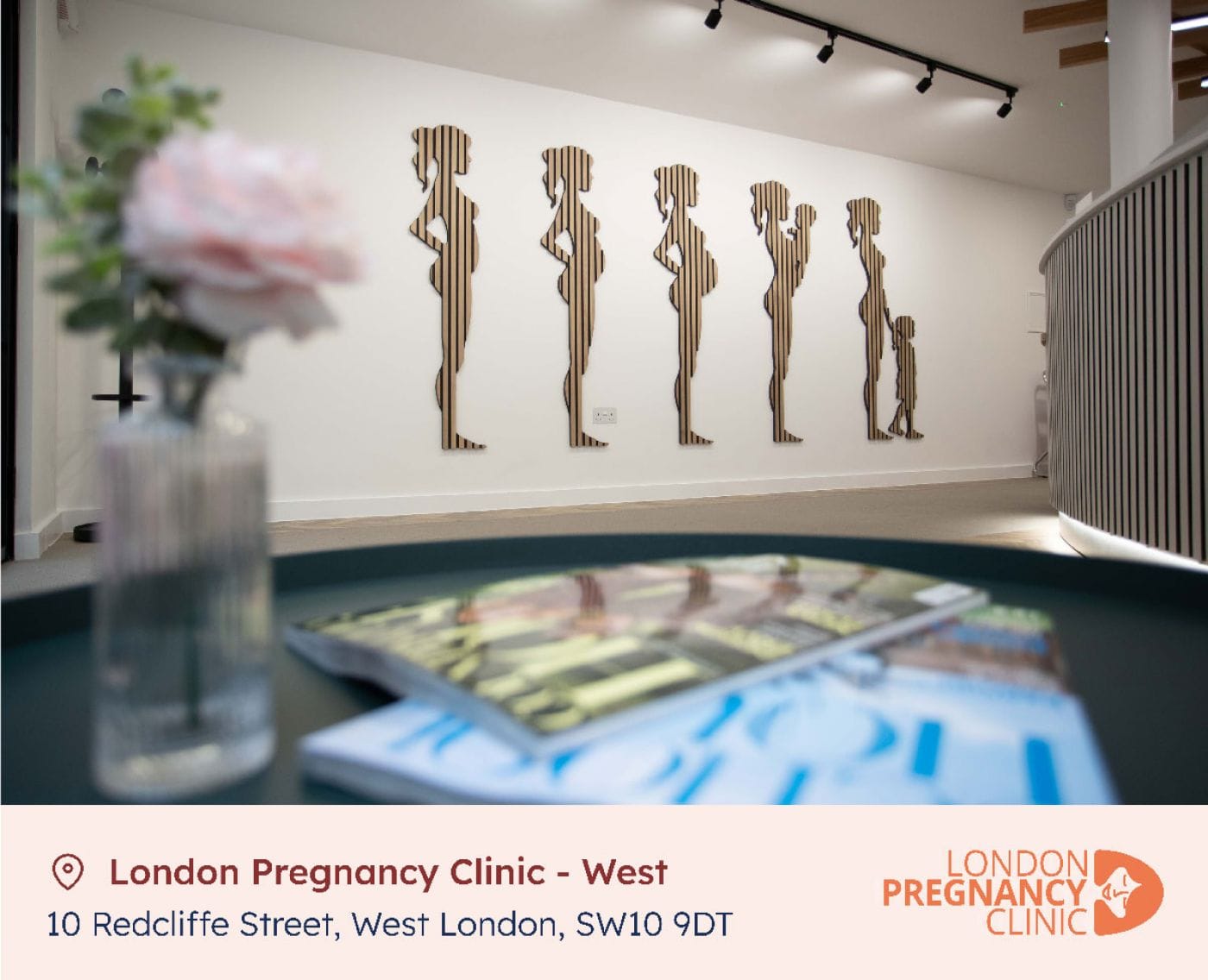 Reception at London Pregnancy Clinic West, Westminster Women’s Clinic, 10 Redcliffe Street, London SW10 9DT