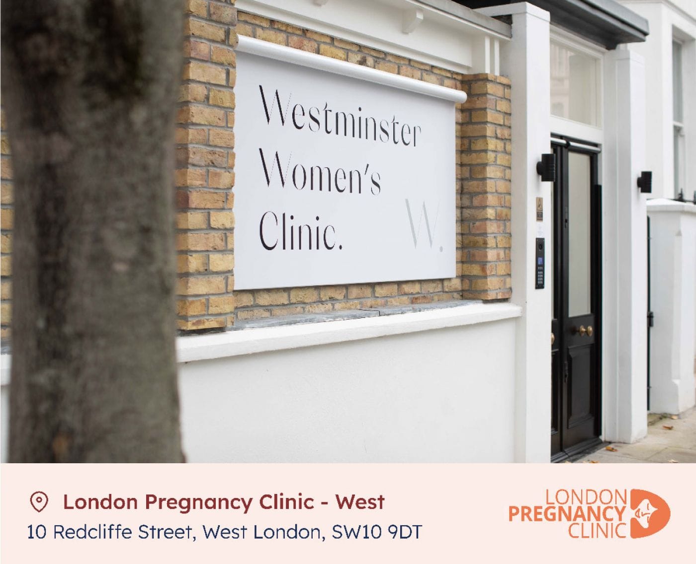 Westminster Women’s Clinic sign at 10 Redcliffe Street, London SW10.