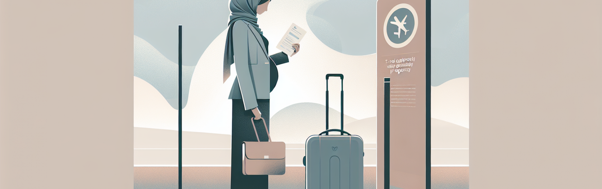 Pregnant woman at airport with suitcase holding fit to fly letter pregnancy documentation