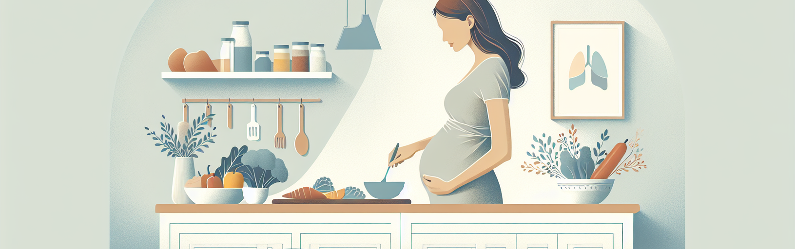 Pregnant woman preparing healthy foods in kitchen showing pregnancy diet baby liver connection