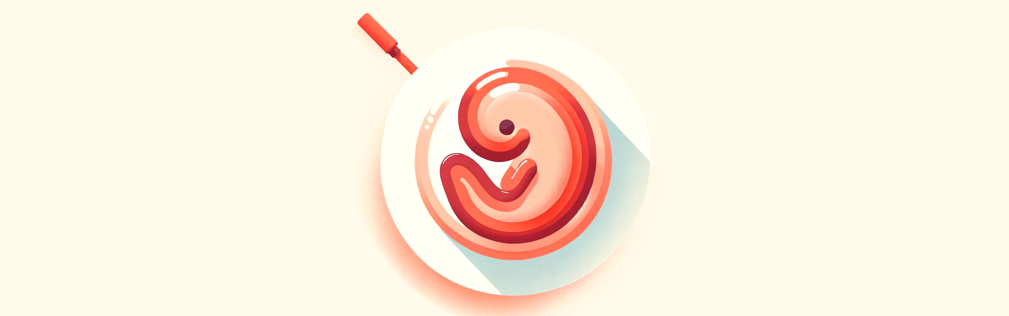 Minimalist flat design illustration of a 6-week fetus resembling a small tadpole next to a large yolk sac, representing an ultrasound image for a private early pregnancy scan at the specialist London Pregnancy Clinic, capturing the essence of a 6 weeks pregnant ultrasound.