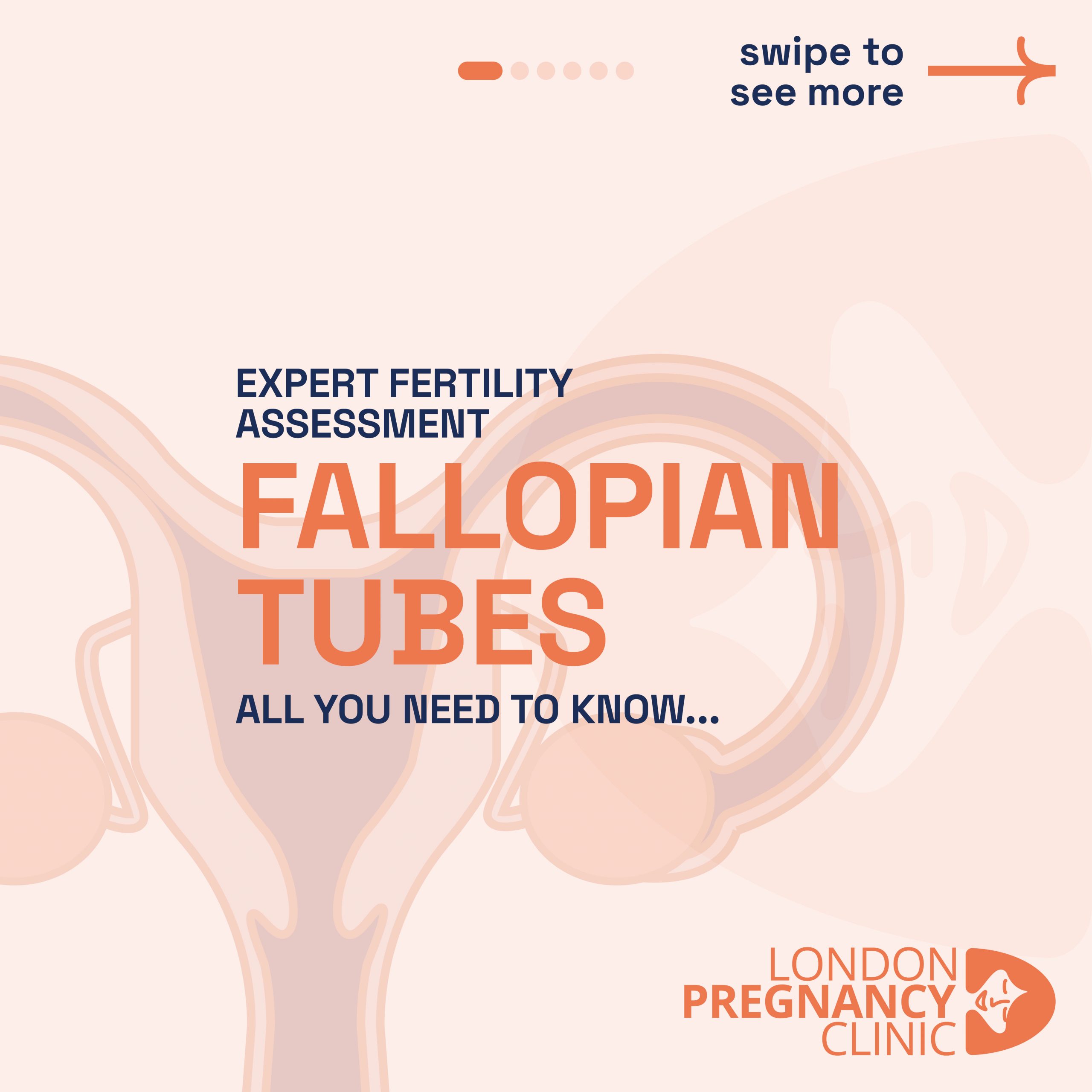 Graphic explaining the expert fertility assessment of fallopian tubes offered at London Pregnancy Clinic.