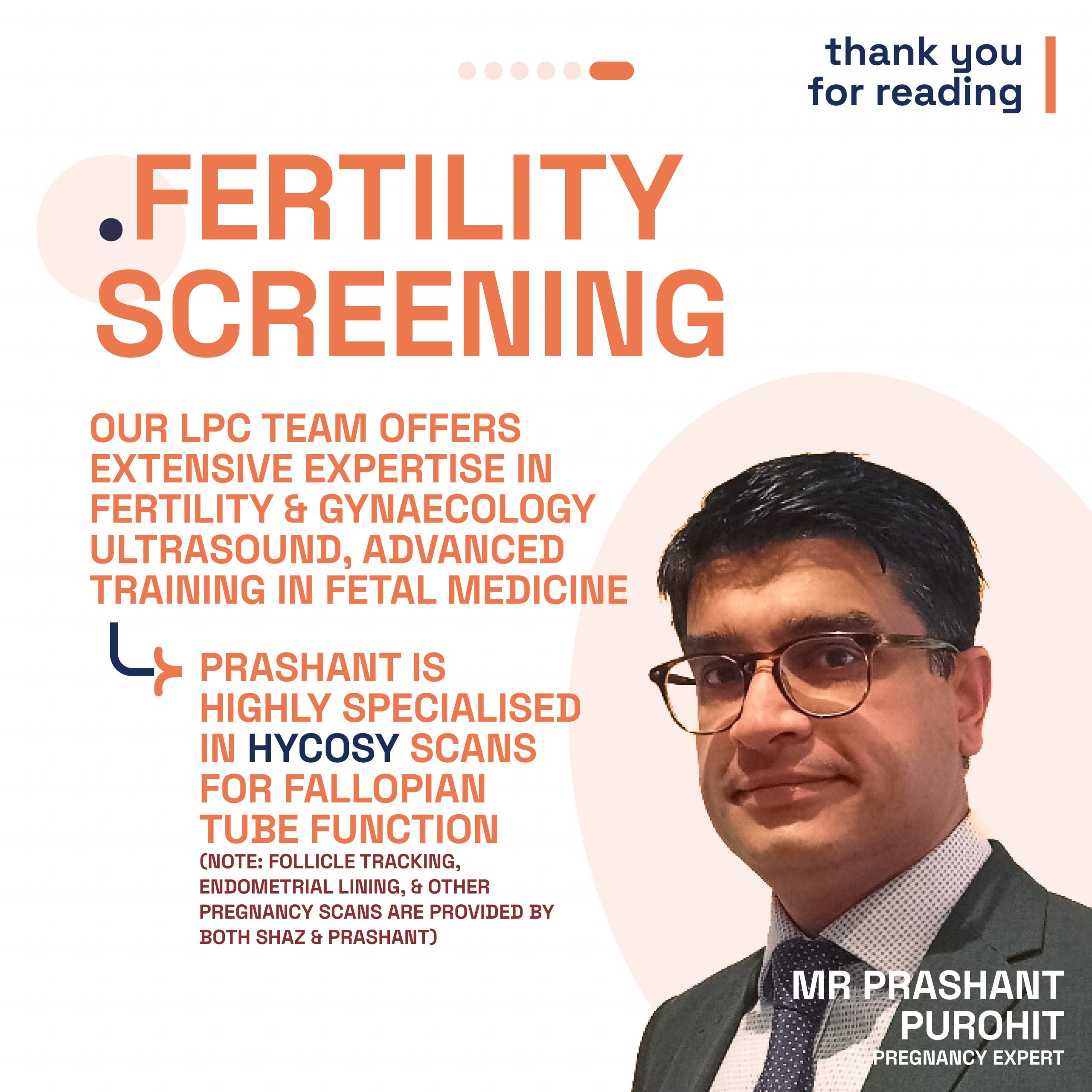 Image of Mr. Prashant Purohit with text highlighting London Pregnancy Clinic's expertise in fertility and gynaecology ultrasound.
