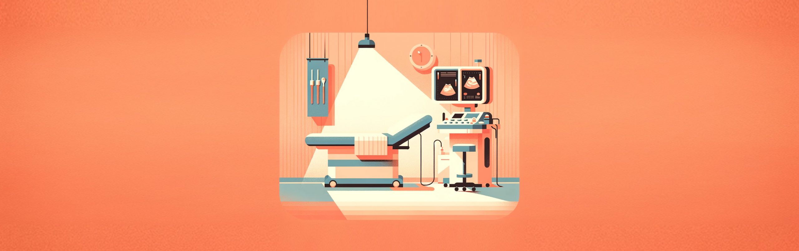 Minimalist flat design illustration of a very simple ultrasound room at the London Pregnancy Clinic - ultrasound Scans During Pregnancy.